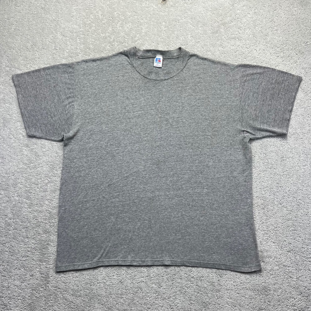 VINTAGE Russell Athletic T-Shirt Mens XXL Gray Blank Made in USA 80s Cotton Poly